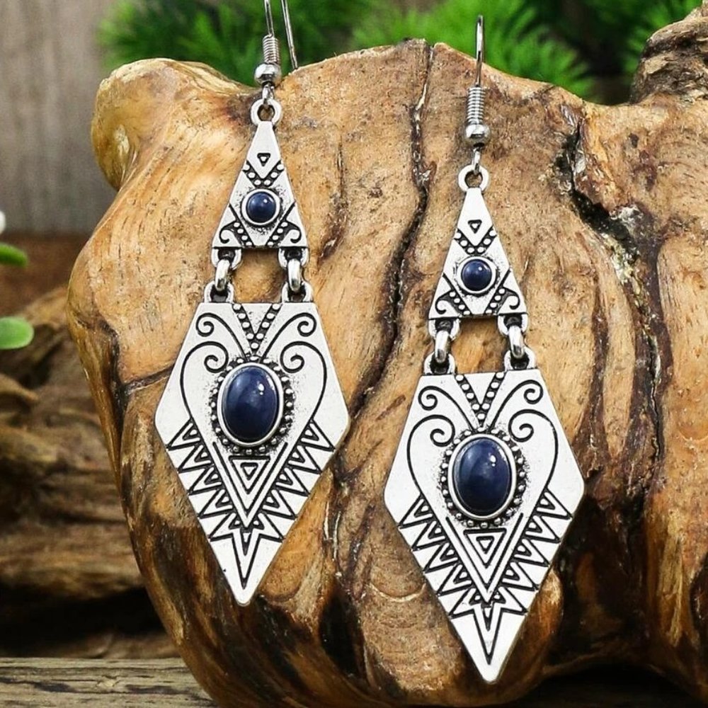 Textured Silver Metal Geometric Dangle Drop Hook Earrings - NEW